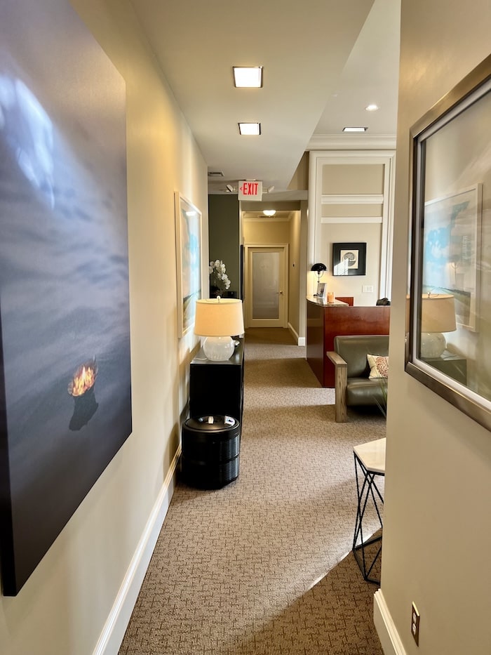 Interior hallway - reception desk can be seen at the end of the hall